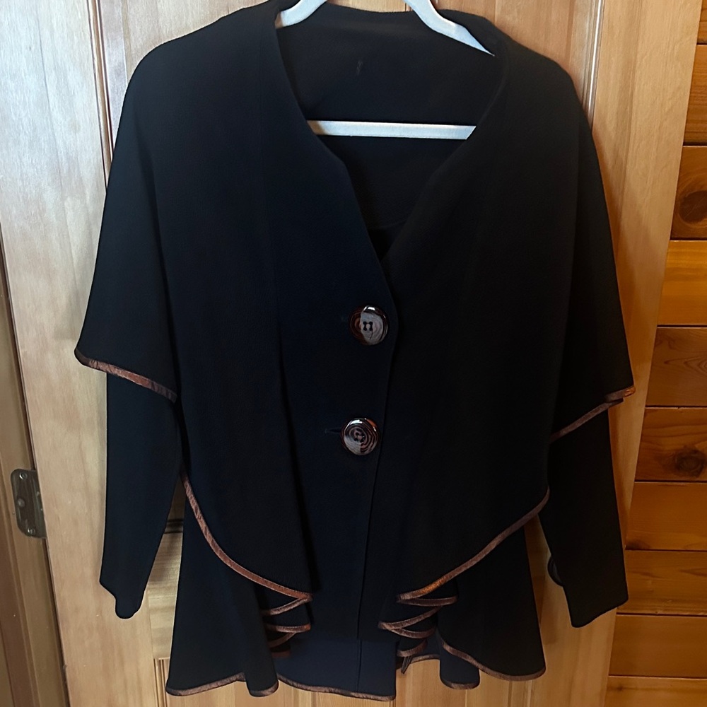 Black Women's Cascade Cardigan Sweater with Trim